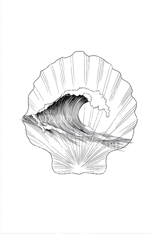 Shell Wave Linework Tattoo Design