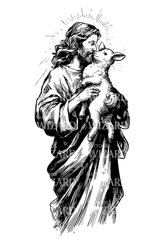 Shepherd with Lamb Tattoo Design