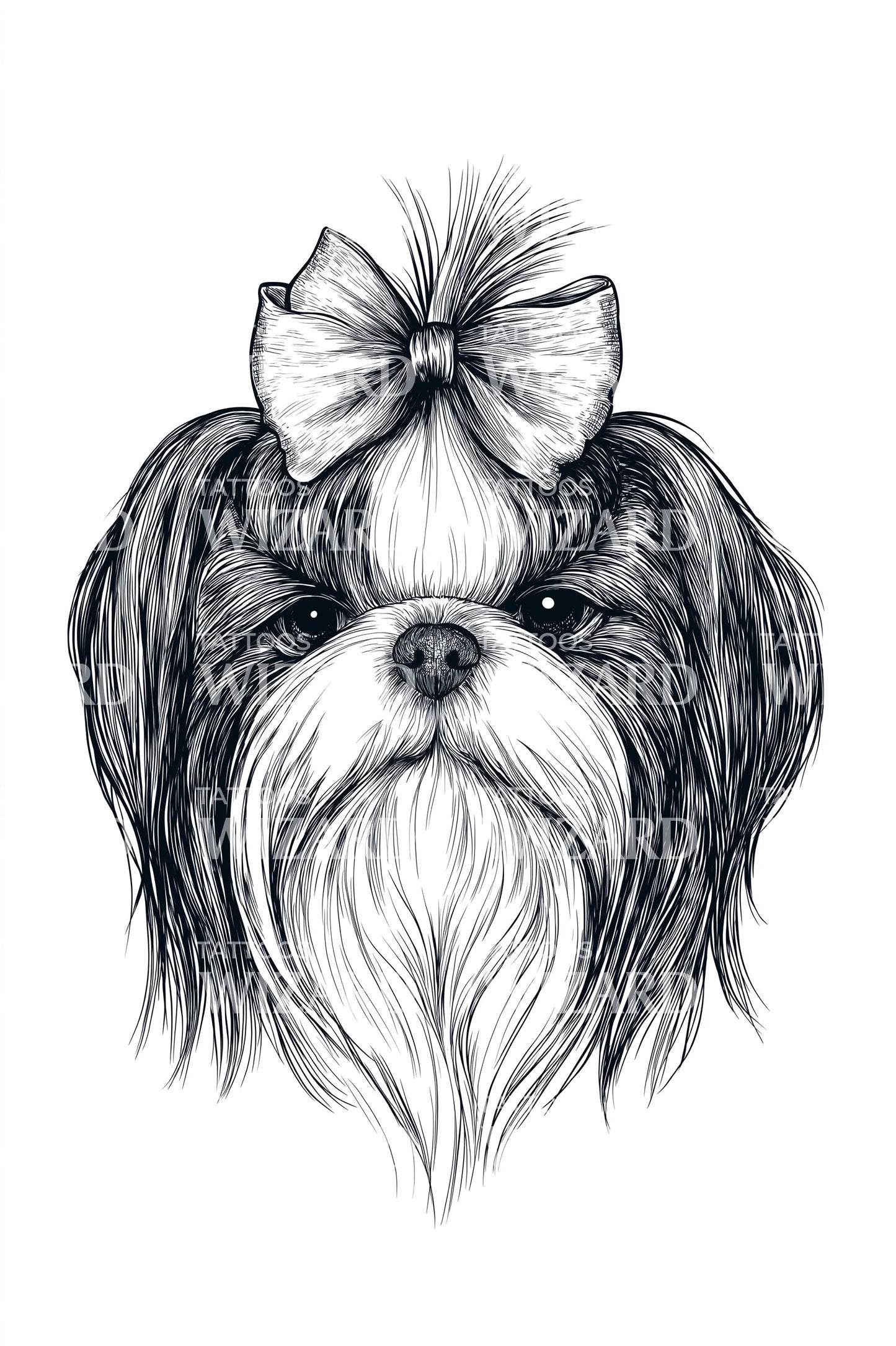 Shih Tzu Bow Portrait Tattoo Design