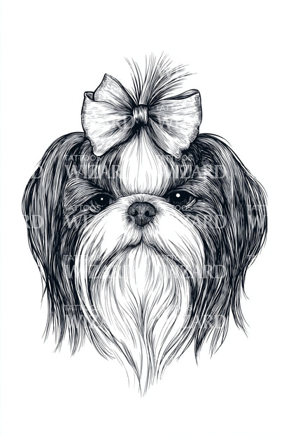 Shih Tzu Bow Portrait Tattoo Design