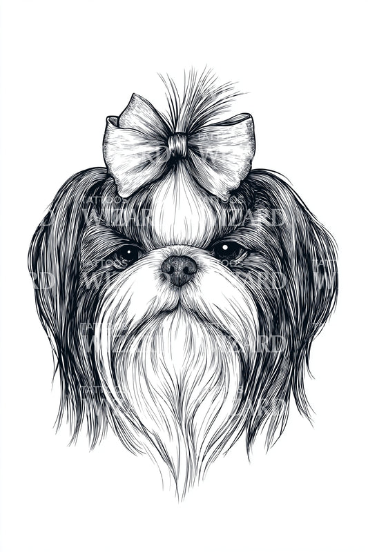 Shih Tzu Bow Portrait Tattoo Design