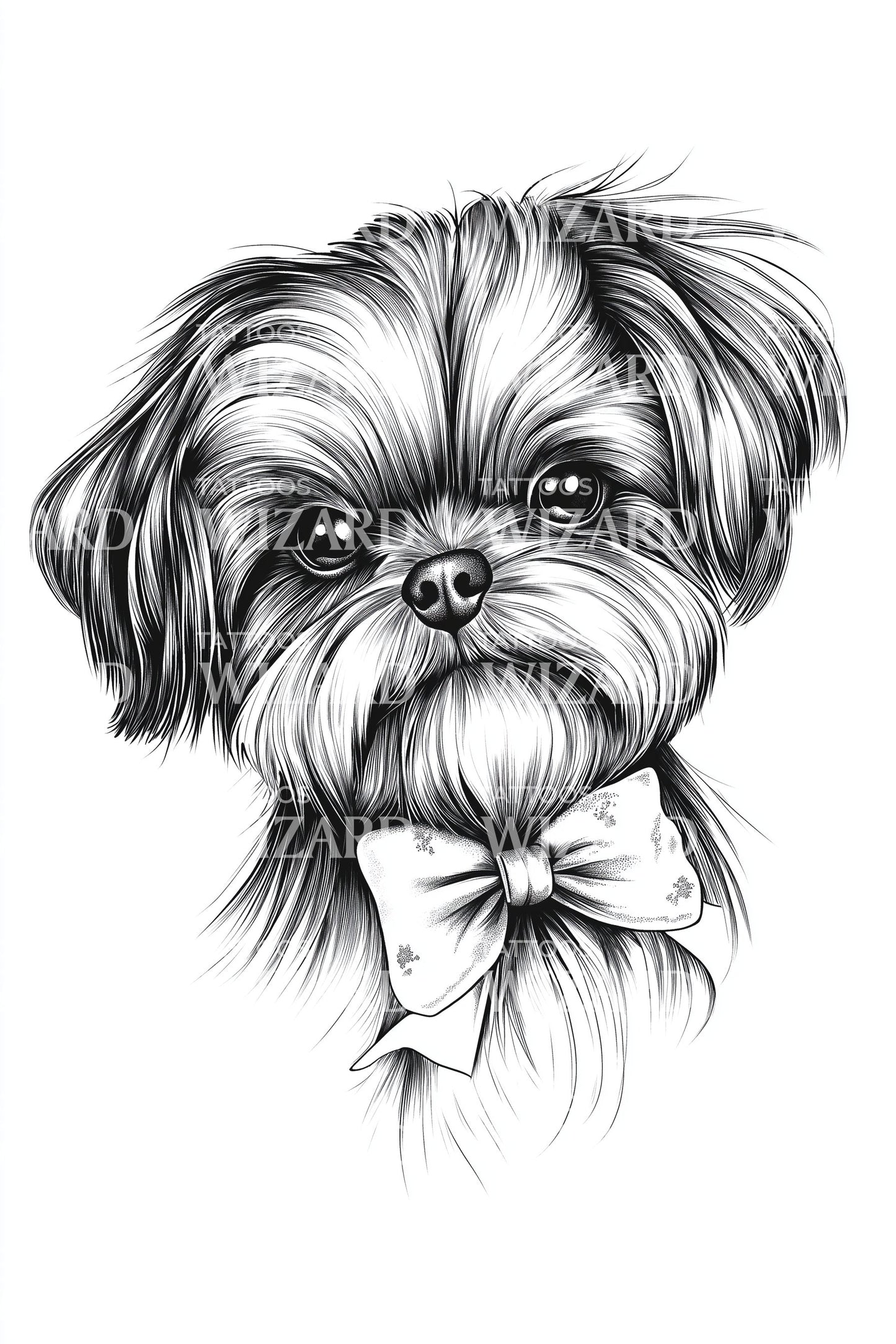 Shih Tzu Bowtie Portrait Tattoo Design