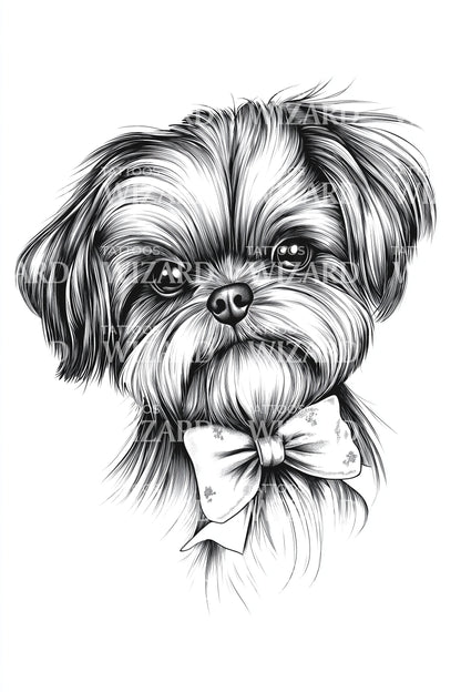 Shih Tzu Bowtie Portrait Tattoo Design