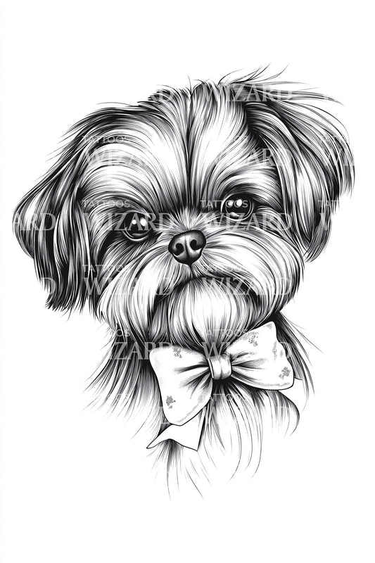 Shih Tzu Bowtie Portrait Tattoo Design