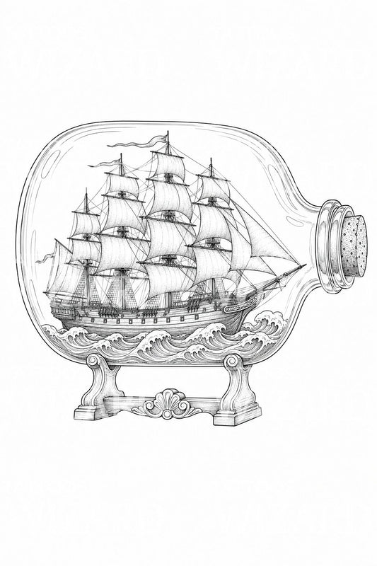 Schiff in der Flasche Tattoo Design