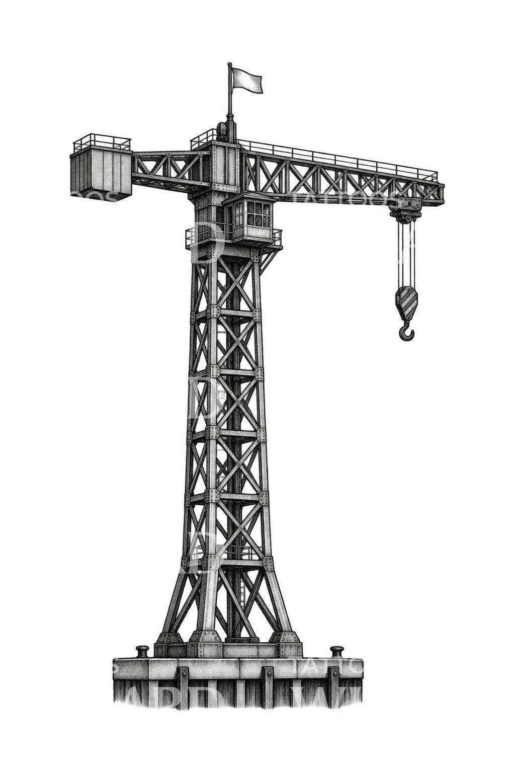 Shipyard Hammerhead Crane Tattoo Illustration