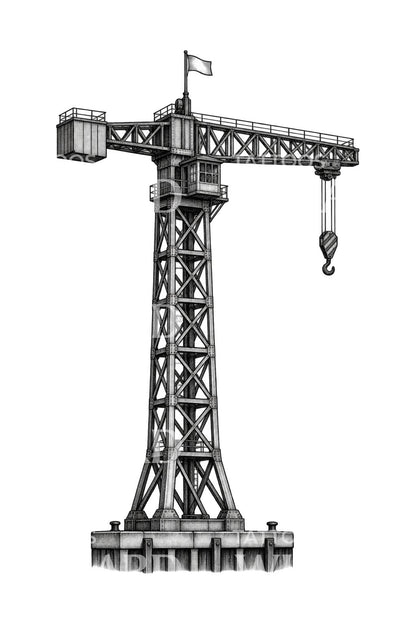 Shipyard Hammerhead Crane Tattoo Illustration