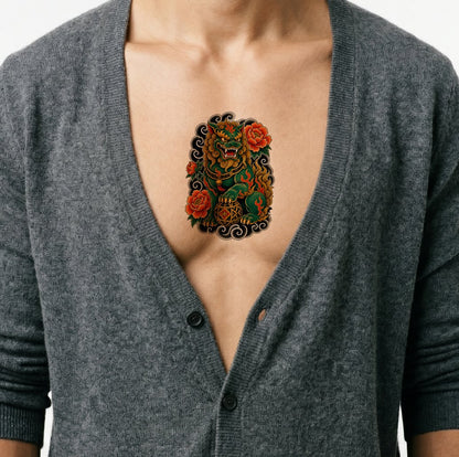 Roaring Shisa Guardian Tattoo Design
