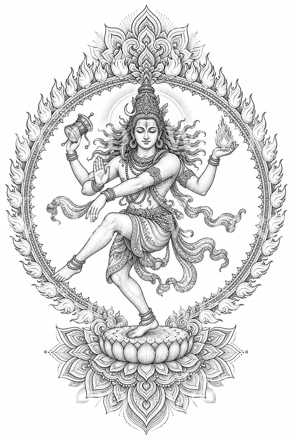 Shiva Nataraja Ornamental Tattoo Design
