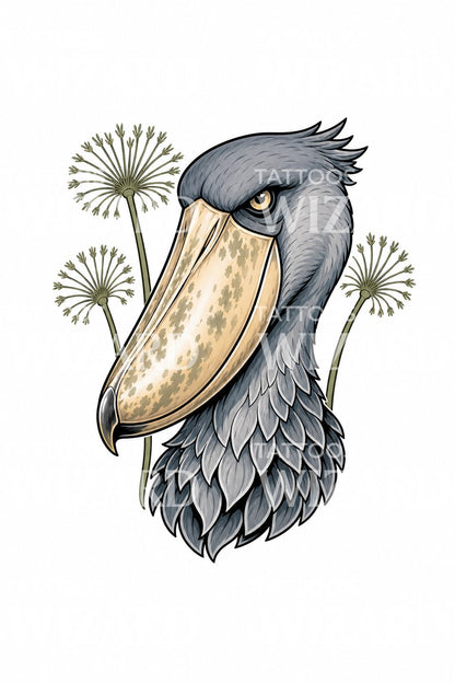 Shoebill Stork Portrait Tattoo Illustration
