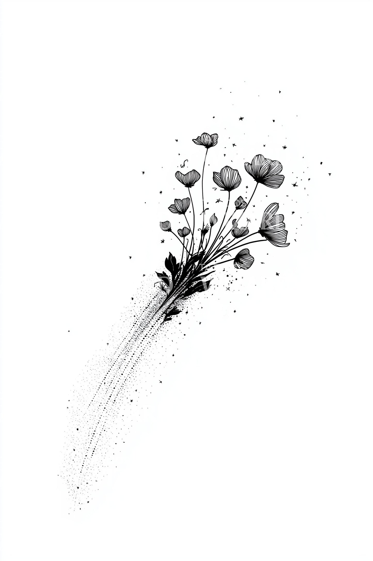Shooting Blossom Comet Tattoo Illustration