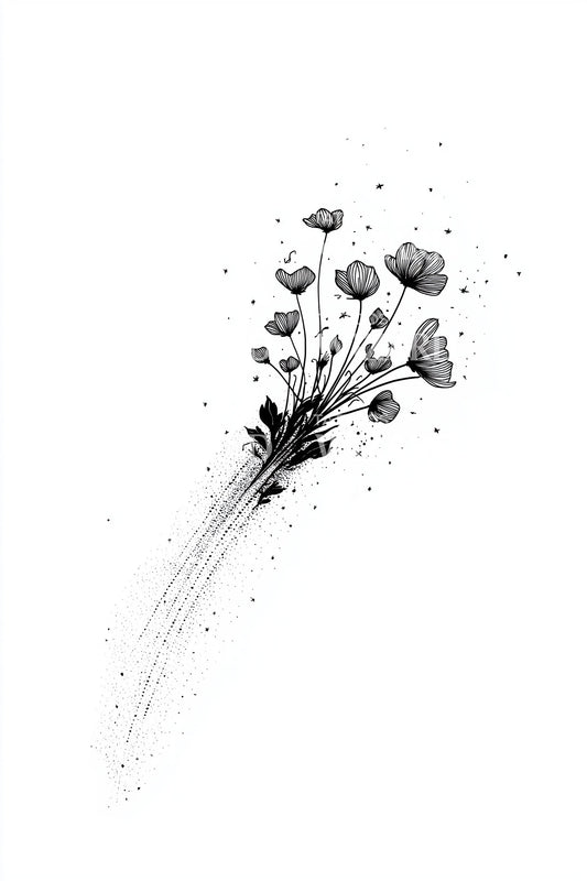 Shooting Blossom Comet Tattoo Illustration