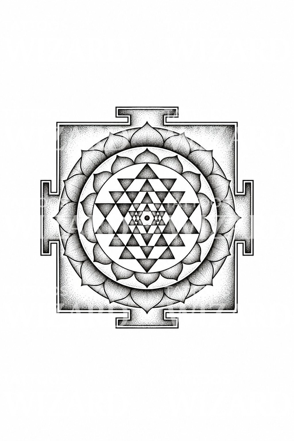 Shree Yantra kutsal geometri dotwork dövme tasarımı