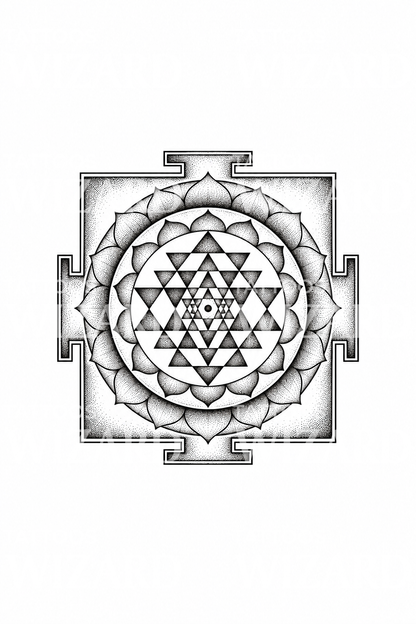 Shree Yantra kutsal geometri dotwork dövme tasarımı