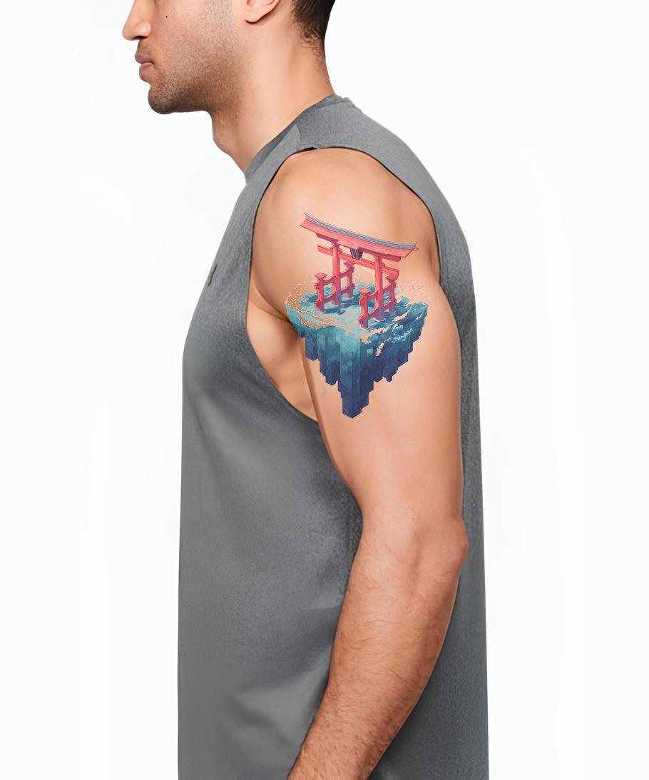 Floating Shrine Island Tattoo Illustration