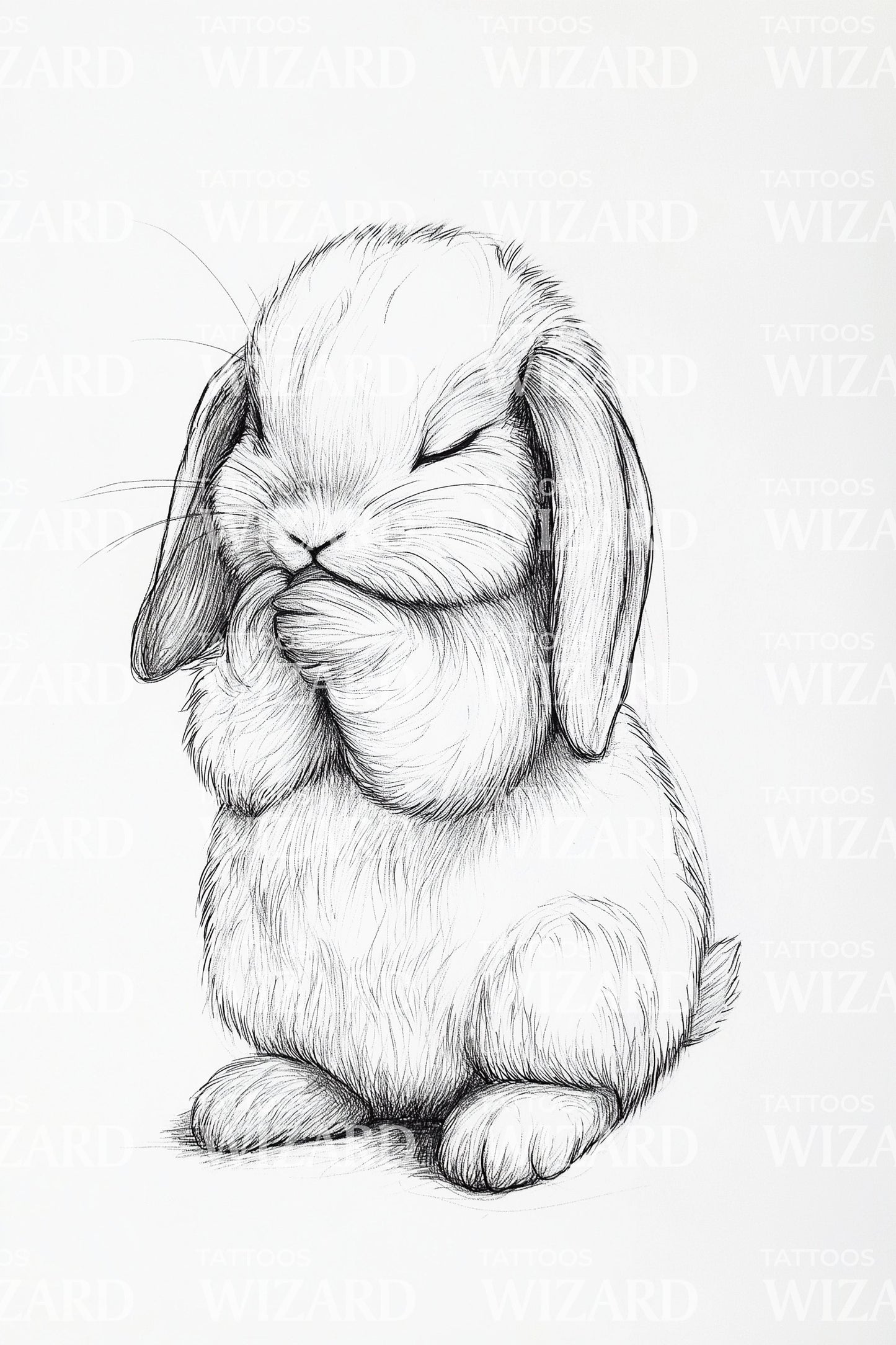 Shy Bunny Sketch Tattoo Design