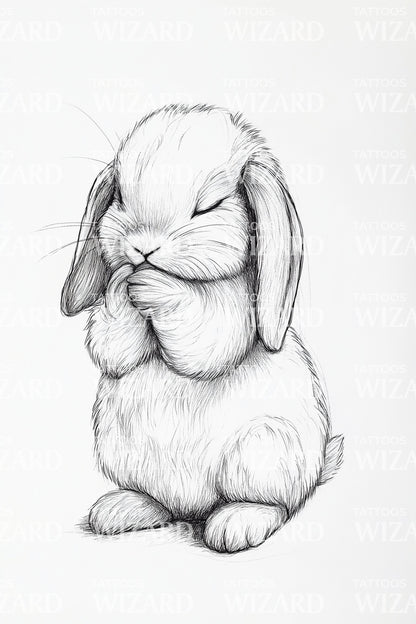 Shy Bunny Sketch Tattoo Design