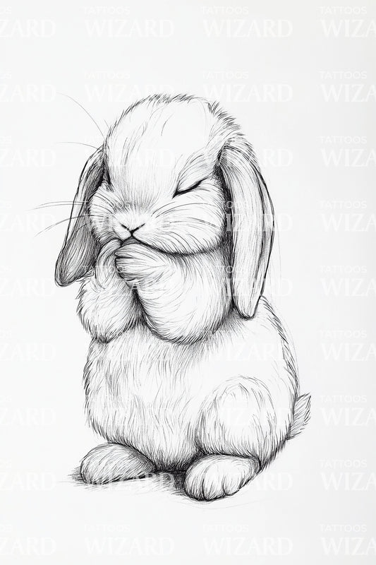 Shy Bunny Sketch Tattoo Design