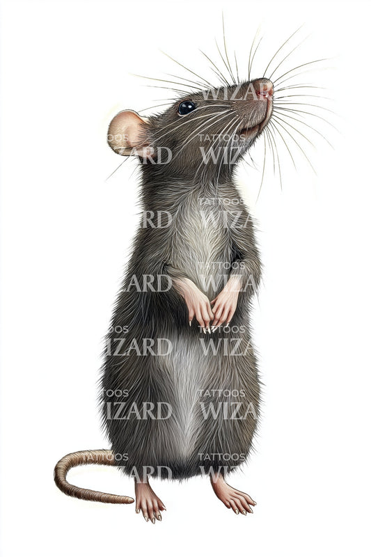 Shy Mouse Standing Tattoo Design