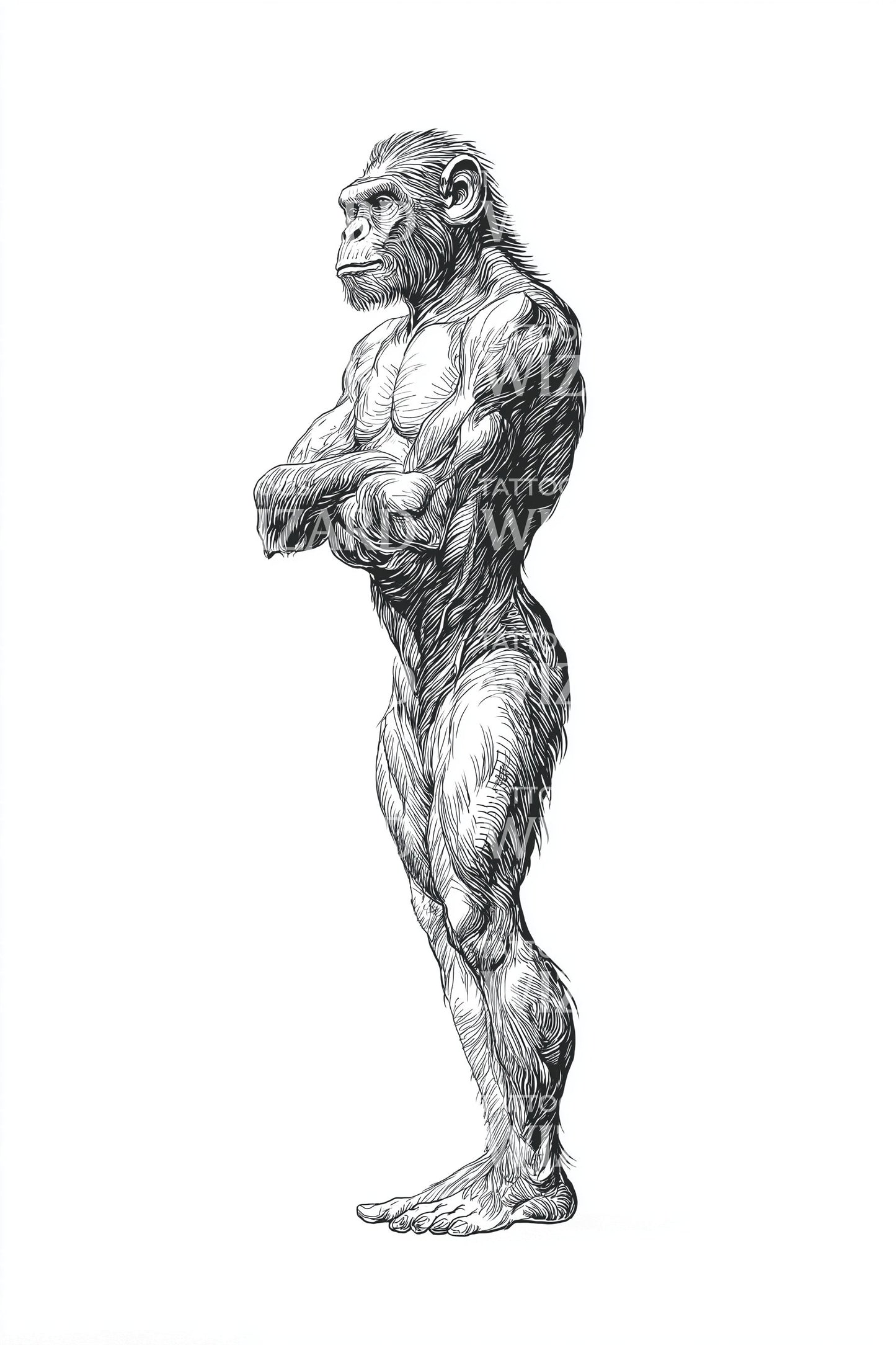 Side View Gorilla Tattoo Design