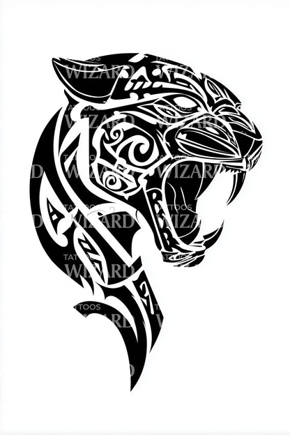 Diseño de tatuaje tribal de tigre de perfil