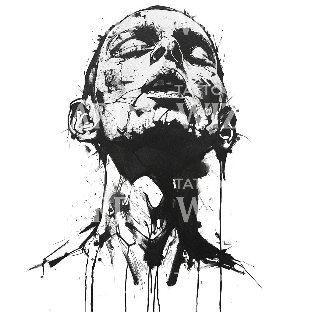 Silent Zombie Portrait in Minimalist Horror Tattoo Design