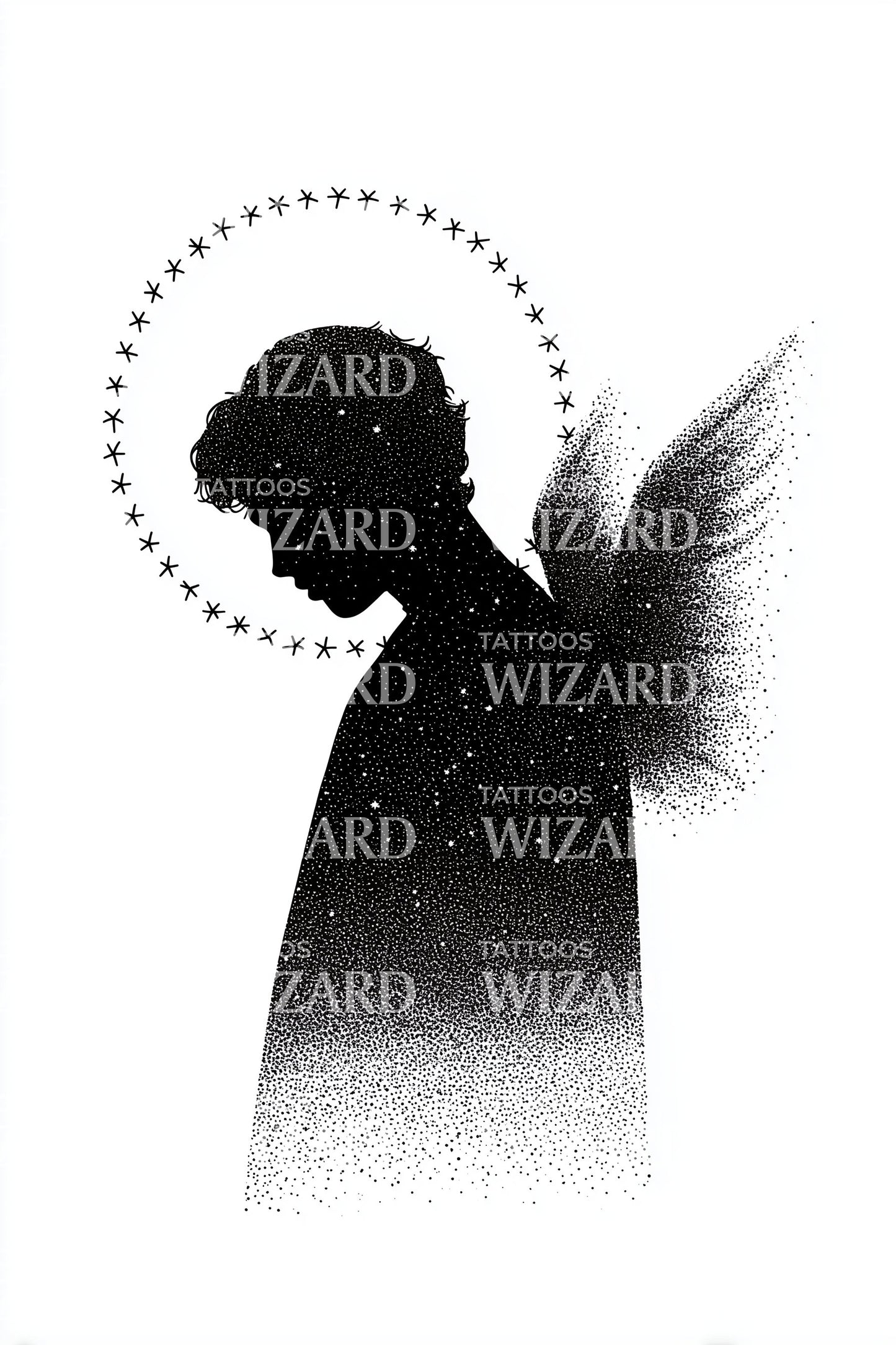 Silhouette Guardian Angel Tattoo Design