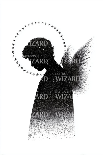 Silhouette Guardian Angel Tattoo Design
