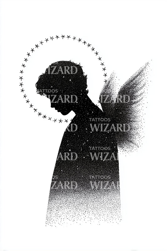 Silhouette Guardian Angel Tattoo Design
