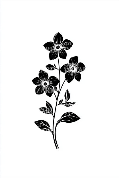 茉莉花枝剪影纹身设计