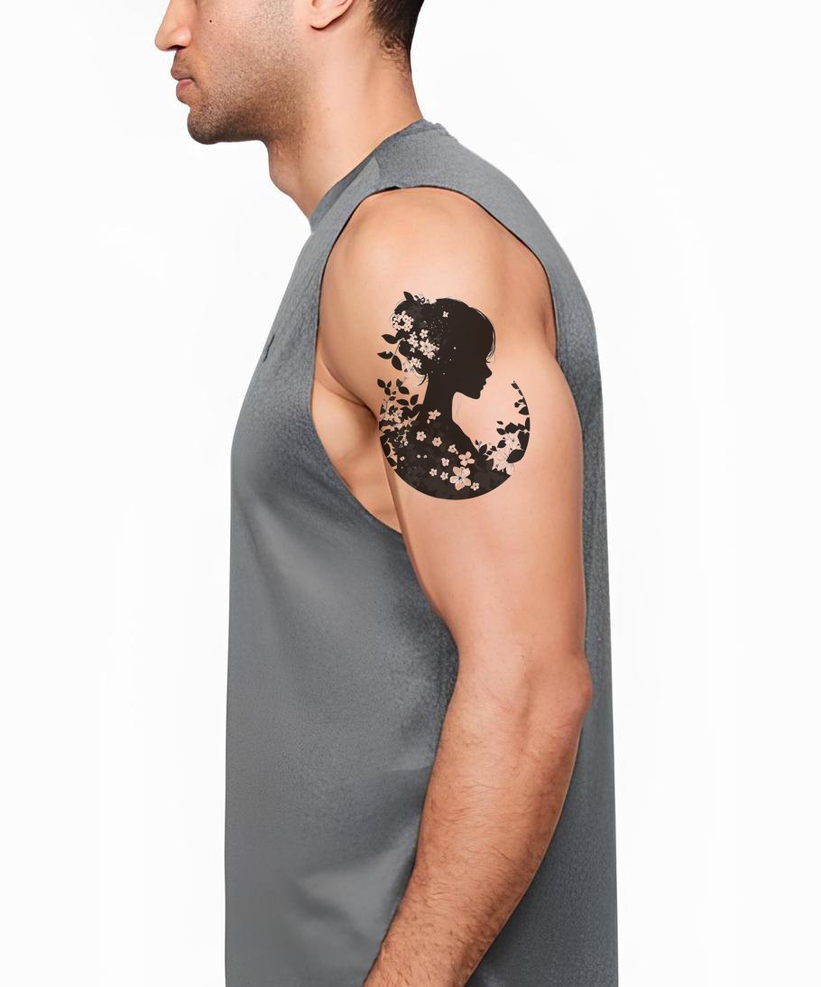 Desain Tato Potret Siluet Bunga