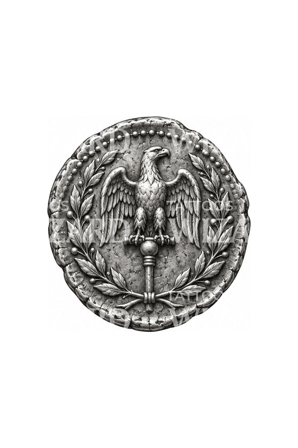 Silver Denarius Eagle Coin Tattoo Illustration