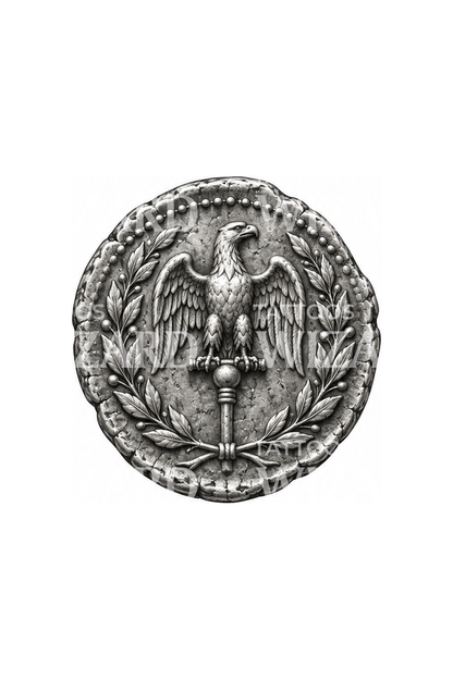 Silver Denarius Eagle Coin Tattoo Illustration