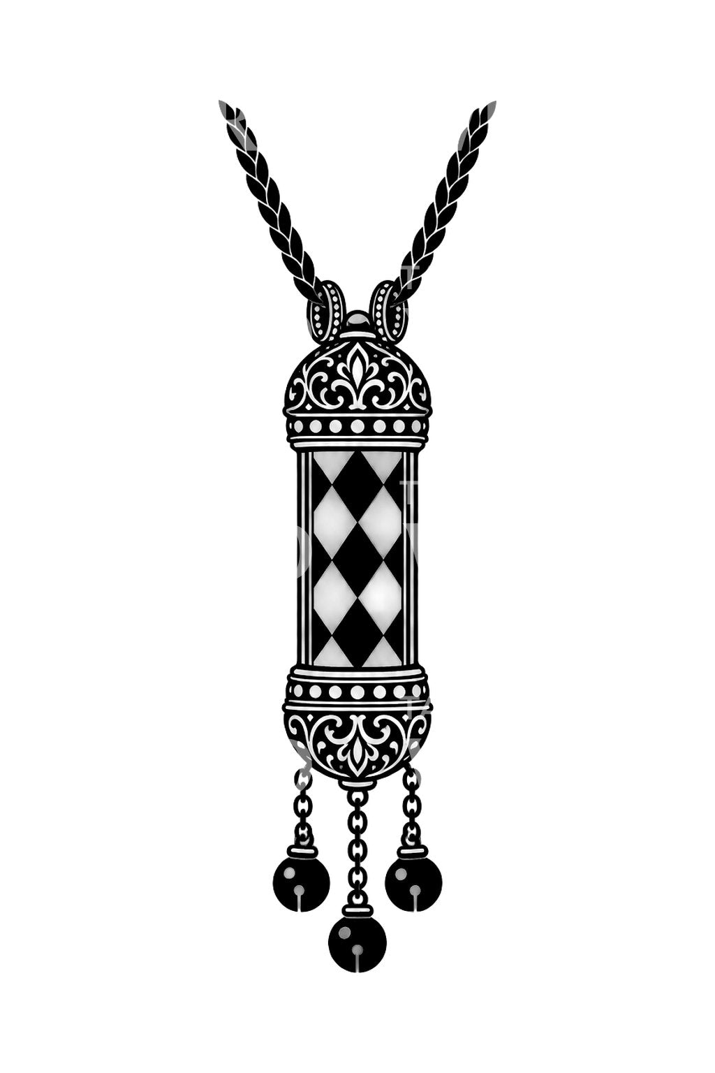 Silver Prayer Amulet Case with Bells Tattoo Design