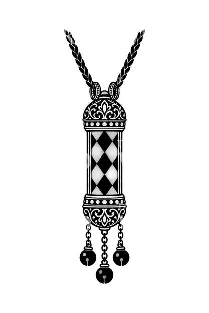 Silver Prayer Amulet Case with Bells Tattoo Design