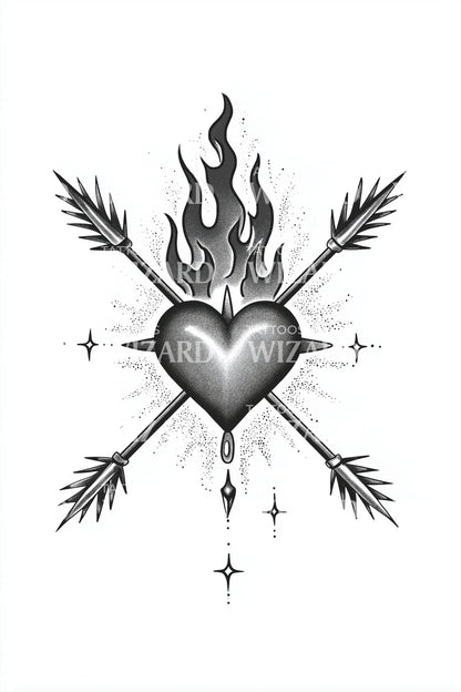 Silver Sacred Heart Tattoo Design