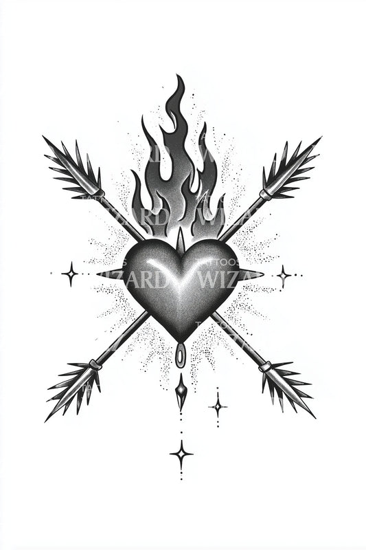 Silver Sacred Heart Tattoo Design