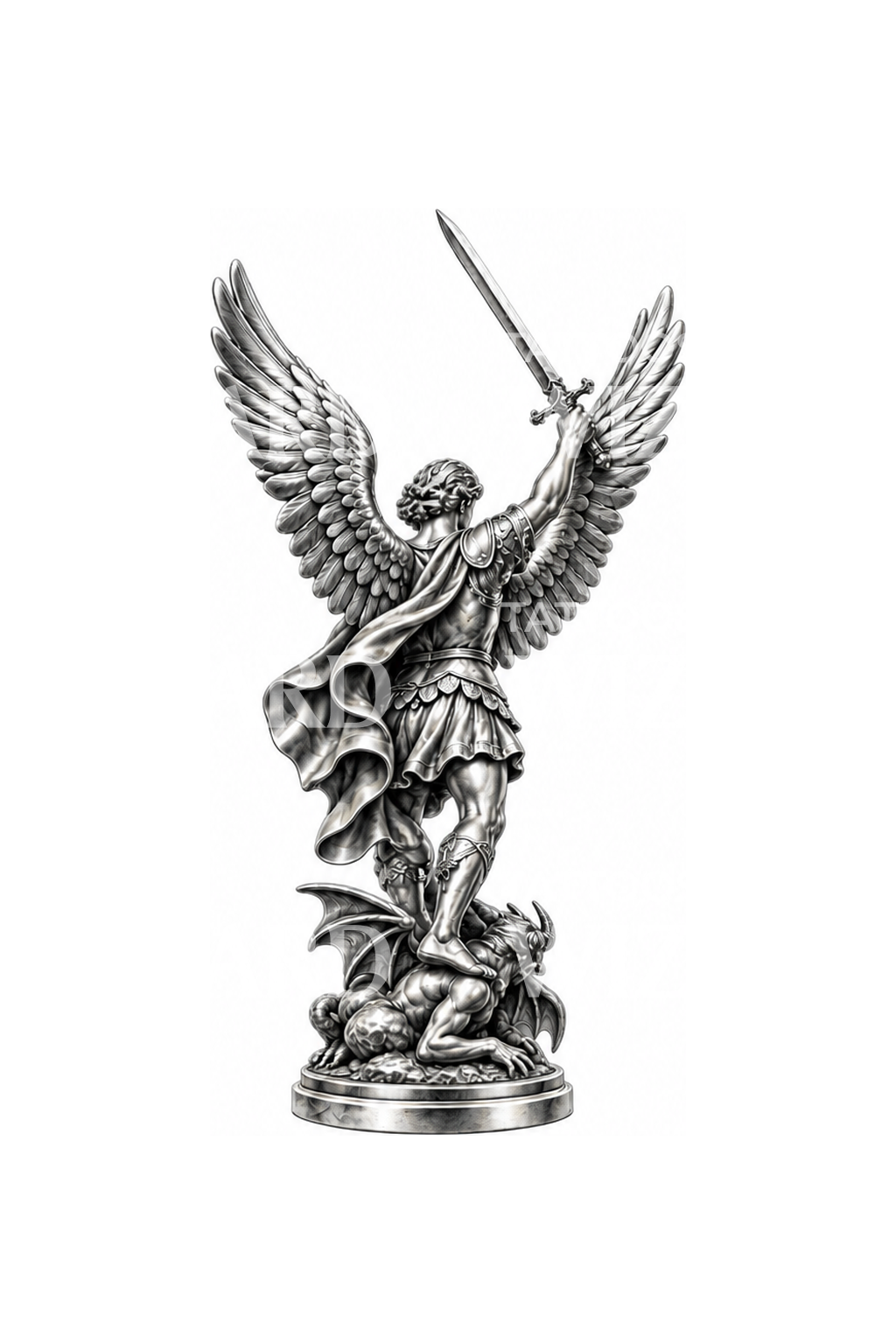 Silver St Michael Statuette Micro Realism Tattoo