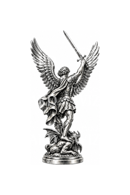 Silver St Michael Statuette Micro Realism Tattoo