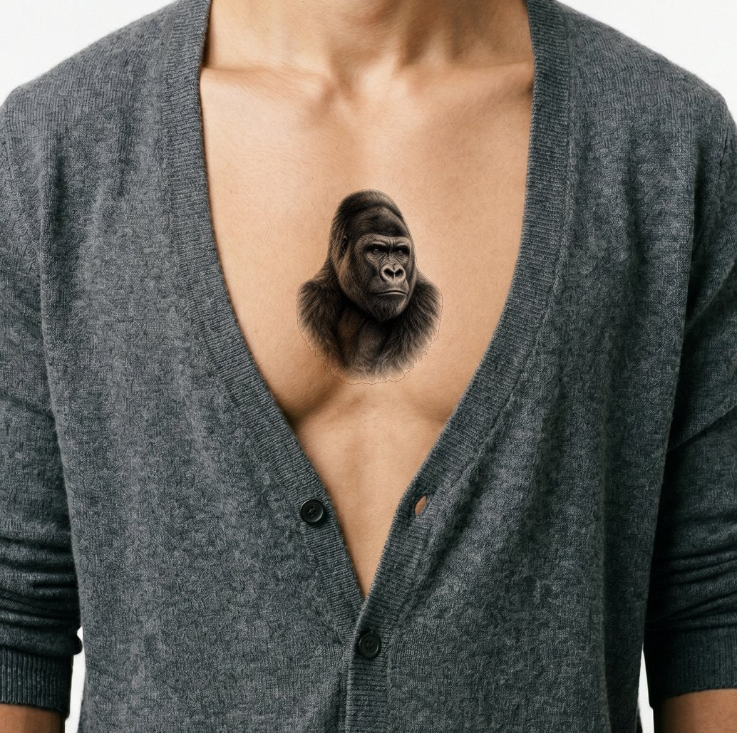 Diseño de tatuaje de gorila en negro y gris