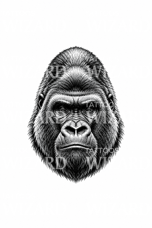 Tato kepala gorila silverback bergaya dotwork