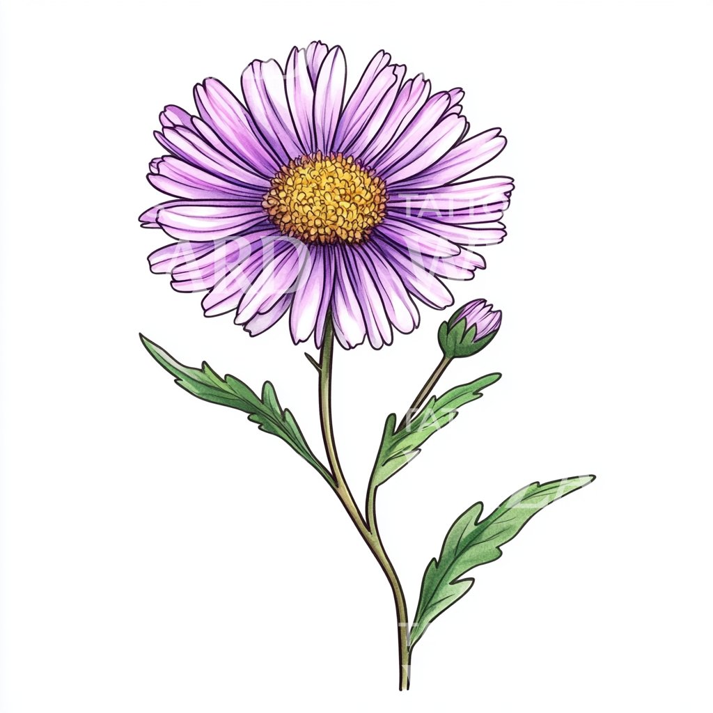 Simple Aster Flower Tattoo Design