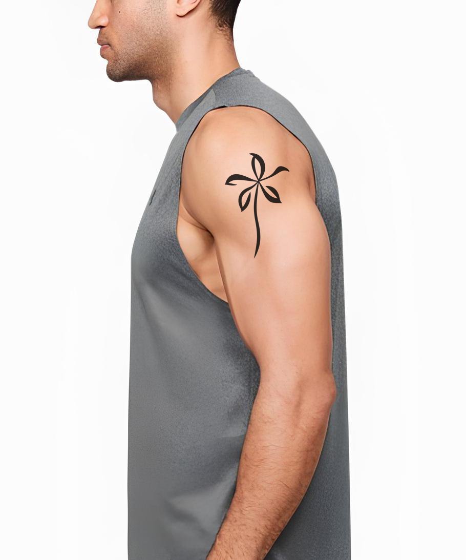 Design de Tatuagem de Flor Simples com Contorno Preto