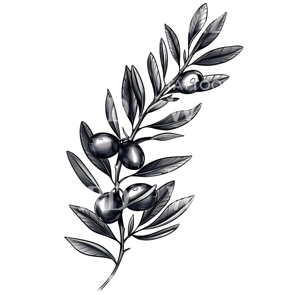 Simple Olive Tree Branch Tattoo Design