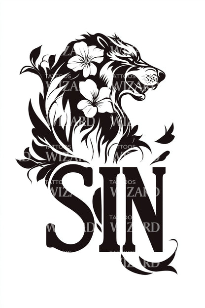 SIN Lion Monoline Tattoo Design