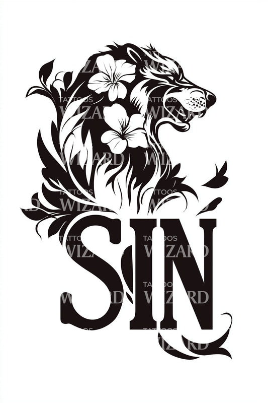 SIN Lion Monoline Tattoo Design