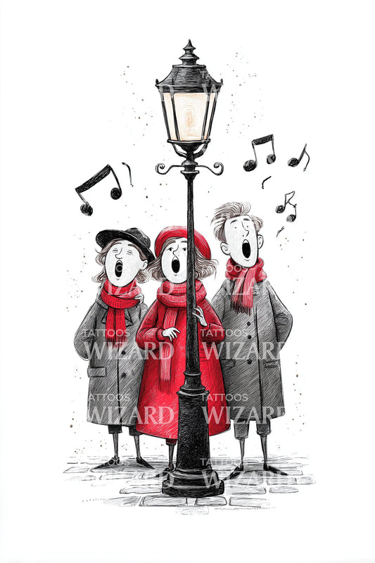 Singing Street Carolers Tattoo Illustration