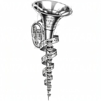 Design tatuaggio tuba che canta a spirale