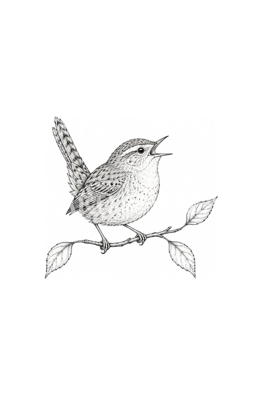 Singing Wren on a Twig Tattoo Design