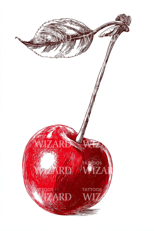 Single Cherry Realism Tattoo Design